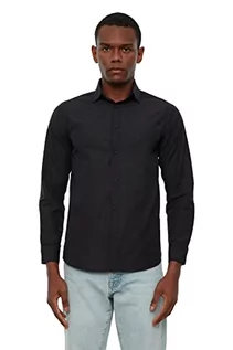 Koszule męskie - TRENDYOL Męska koszula męska Super Slim Collar Grip Basic Shirt, czarny, L - grafika 1