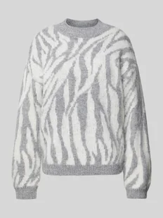 Sweter z dzianiny o kroju comfort fit z dodatkiem wełny ze wzorem na całej powierzchni model ‘NOELA’ - Swetry damskie - miniaturka - grafika 1