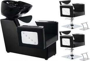 Eve black/white zestaw myjnia fryzjerska i 2 x fotel fryzjerski hydrauliczny obrotowy podnóżek do salonu fryzjerskiego myjka ruchoma misa ceramiczna armatura bateria słuchawka - Meble fryzjerskie - miniaturka - grafika 1
