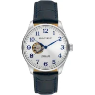 Zegarki męskie - Pacific SAMA-1701-02 Automat srebrno-niebieski męski zegarek open heart - miniaturka - grafika 1