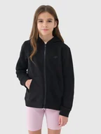 Bluzy dla dziewczynek - 4F Bluza dresowa rozpinana z kapturem dziewczęca - czarna 122 (6-7 lat) - miniaturka - grafika 1
