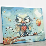 Malowanie po numerach - Sowa i balonik - malowanie po numerach 30x40 cm - miniaturka - grafika 1