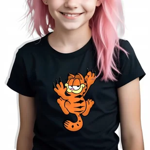 Koszulka Dziecięca Czarna GARFIELD Rudy Kot Wzory Rozmiar 146-152 cm - Koszulki męskie - miniaturka - grafika 1