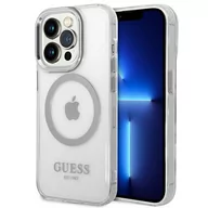 Etui i futerały do telefonów - Guess Etui do iPhone 14 Pro Max 6,7" srebrny/silver hard case Metal Outline Magsafe - miniaturka - grafika 1