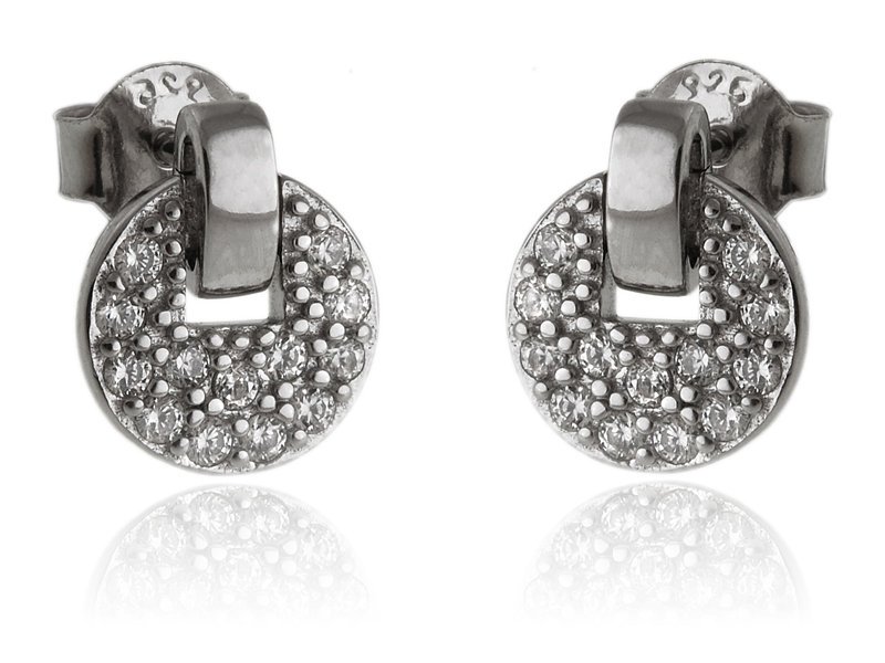 Kolczyki srebrne kółka z cyrkoniami na sztyfcie k2833