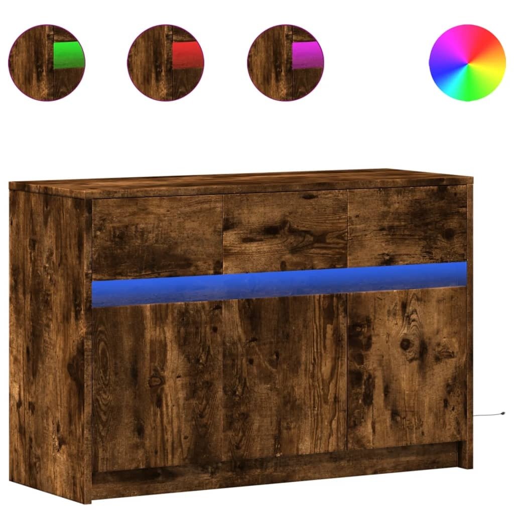 vidaXL Szafka pod telewizor z oświetleniem LED dąb wędzony 91x34x61 cm