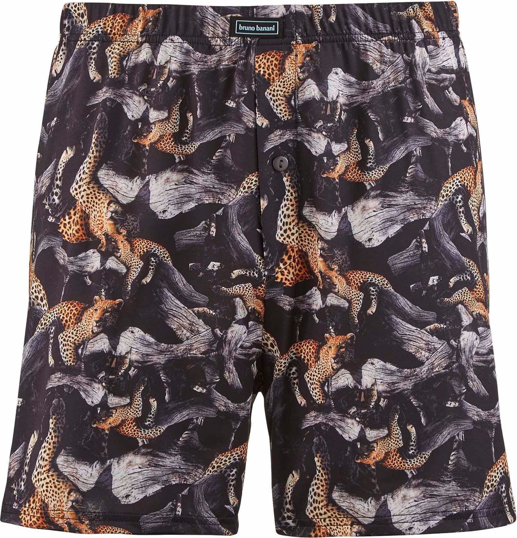 bruno banani męskie bokserki z dżerseju - PANTHERA, bb Premium Line, nadruk czarny/beżowy XL