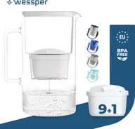 Dzbanki i imbryki - Wessper szklany dzbanek filtrujący do wody 3 l Kompatybilny z wkładami filtrującymi Brita, w tym 10 wkładów filtrujących, biały - miniaturka - grafika 1