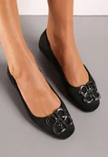 Baleriny - Czarne Balerinki z Imitacji Zamszu Ozdobione Klamrą Hallea - miniaturka - grafika 1