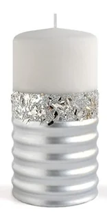 Świeca QUEEN NEW Walec duży 7xh17,5cm parafinowa srebrna - Świece - miniaturka - grafika 1