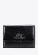 Portfele - Mały damski portfel ze skóry na zatrzask czarny - miniaturka - grafika 1