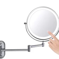 Lusterka do makijażu - 8-calowe lustro do makijażu LED montowane na ścianie, ściemnialne, dwustronne, 5-krotne powiększenie (srebrne) - miniaturka - grafika 1