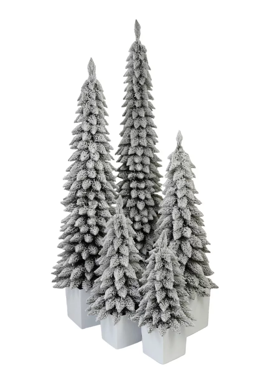 Choinka Sztuczna Ośnieżony Świerk Zakopiański Slim w Białej kwadratowej donicy 60 cm