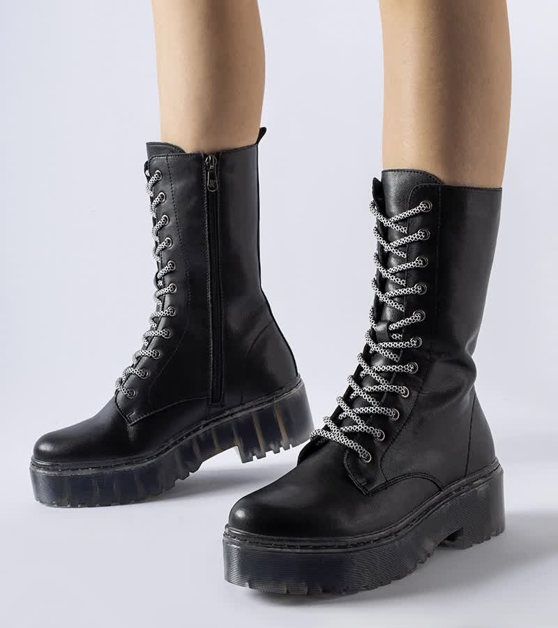 Czarne trapery skóra naturalna ocieplane Middletown-36