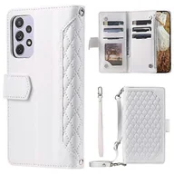Etui i futerały do telefonów - 005 Styl Kompatybilny z Samsung Galaxy A52 4G / 5G / A52s 5G, Rhombus Texture PU Leather Stand Etui na telefon Zipper Pocket Wallet St Biały - miniaturka - grafika 1