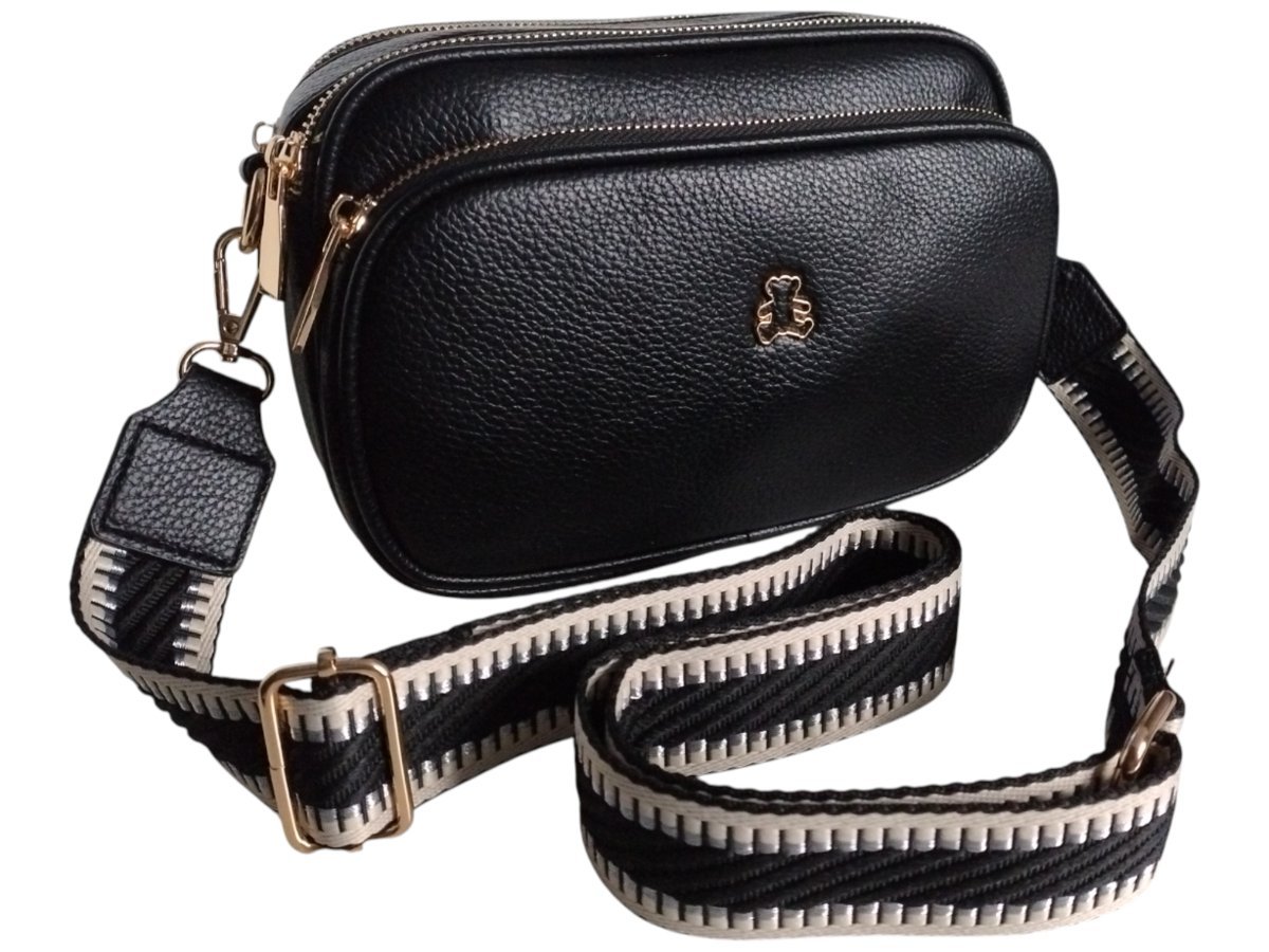 Torebka Listonoszka Damska, Czarny Mały Kuferek na Ramię i Szeroki Pasek