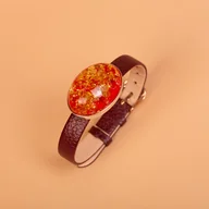 Bransoletki - Bransoletka na pasku z bursztynem barwionym - miniaturka - grafika 1