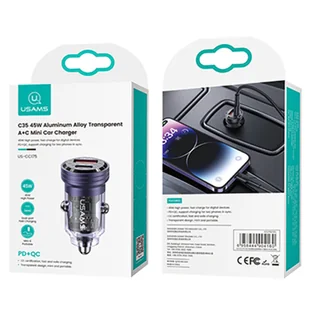 USAMS Ład. sam. C35 USB+USB-C 45W Fast Charge fioletowy/purple CC175CC02 (US-CC175) - Ładowarki samochodowe - miniaturka - grafika 6