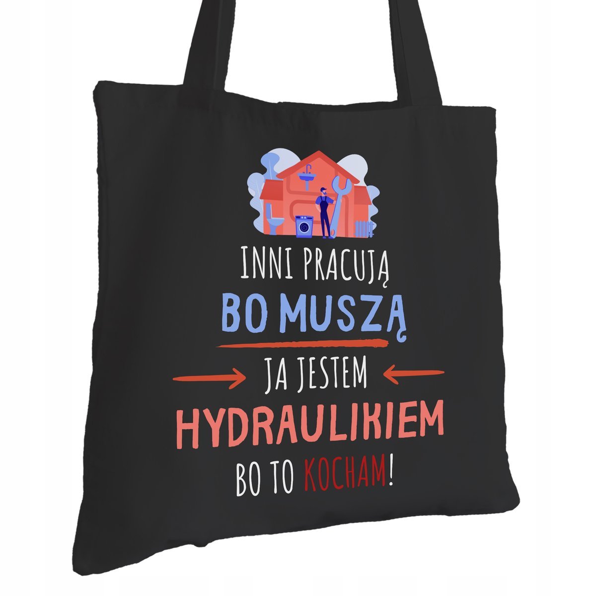 Torba Bawełniana dla Hydraulika Czarna Na Prezent ekologiczna Trwały Nadruk