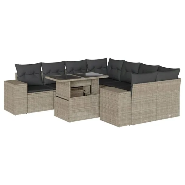 Zestaw wypoczynkowy rattan PE jasnoszary 62x62x69cm + poduszki