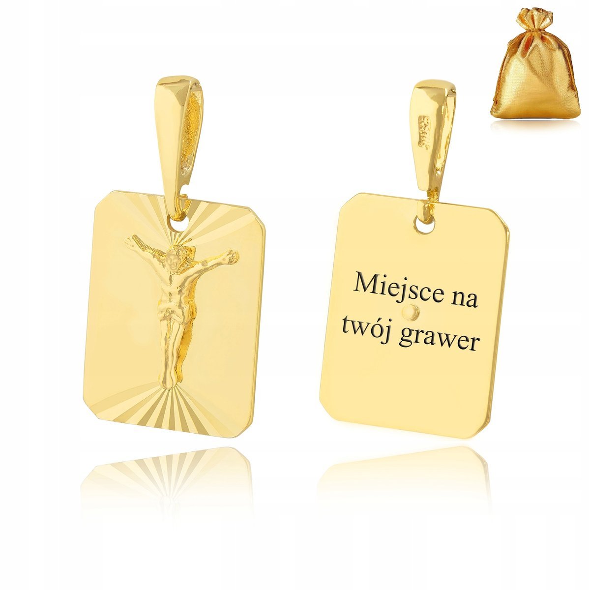 ZŁOTA ZAWIESZKA NA ŁAŃCUSZEK 585 / 925 WISIOREK MEDALIK POZŁACANY + GRAWER