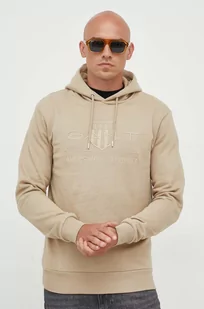 Gant bluza męska kolor beżowy z kapturem z aplikacją - Bluzy męskie - miniaturka - grafika 1