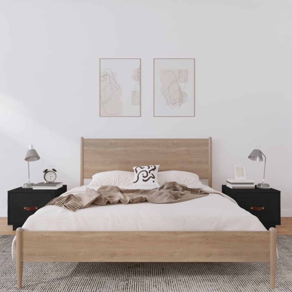 Szafki nocne 2 szt. czarne 40x34x35 cm lite drewno sosnowe
