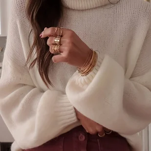 TEMU Sweter z Golfem dla Kobiet – Elegancki, Miękki i Stylowy na Jesień/Zimę, Biuro/Impreza/Codzienność – Beż/Biały/Jasny – Ręcznie Prany Sweter, - Swetry damskie - miniaturka - grafika 1