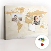 Tablice i flipcharty - Szkolna Tablica korkowa 60x40 cm, Kolorowe Pinezki, wzór Polityczna Mapa Świata - miniaturka - grafika 1