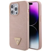 Etui i futerały do telefonów - Etui GUESS Croco Triangle Metal Logo do Apple iPhone 15 Pro Max Różowy - miniaturka - grafika 1