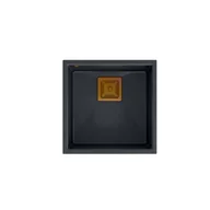 Zlewozmywaki - QUADRON Zlewozmywak granitowy jednokomorowy podwieszany 42 42 22,5 cm DAVID 40 czarny metalik z miedzianym odpływem HQD4242U8-C1 - miniaturka - grafika 1