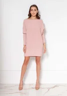 Bluzki damskie - Swetrowa Tunika z Dekoltem w Łódkę - Różowa - miniaturka - grafika 1