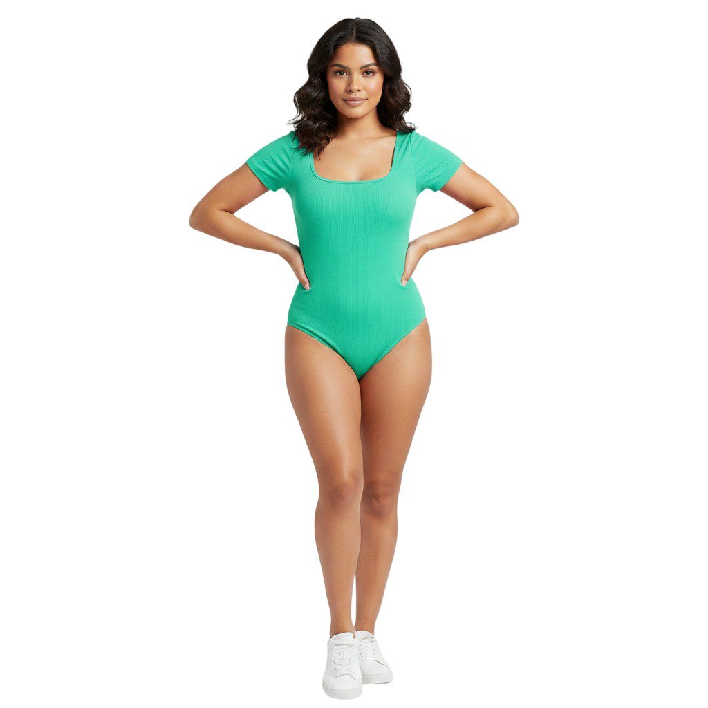 Damskie Body Modelujące Krótki Rękaw Basic Treningowe Zielone Miętowe M