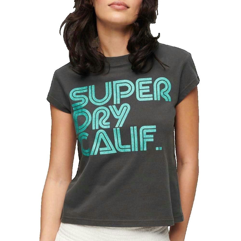 Superdry Retro Glitrowane Logo Cap Krótki Rękaw T-shirt