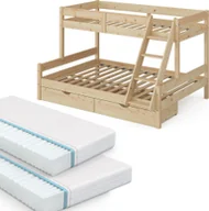 Łóżka dla dzieci i młodzieży - Vitalispa Łóżko piętrowe Everest, 140x200 / 90x200 cm z 2 materacami i 2 szufladami, Naturalne drewno - miniaturka - grafika 1