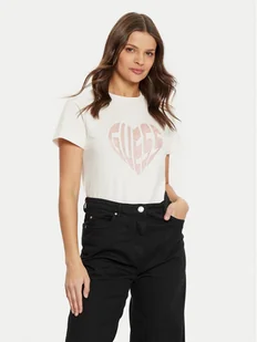 Guess T-Shirt V5RI08 J1314 Écru Slim Fit - Koszulki i topy damskie - miniaturka - grafika 1