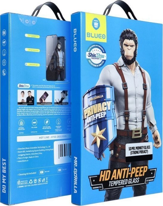 Blueo Szkło Hartowane 5D Mr. Monkey Glass - Apple iPhone 16 Pro Max czarny Strong Privacy