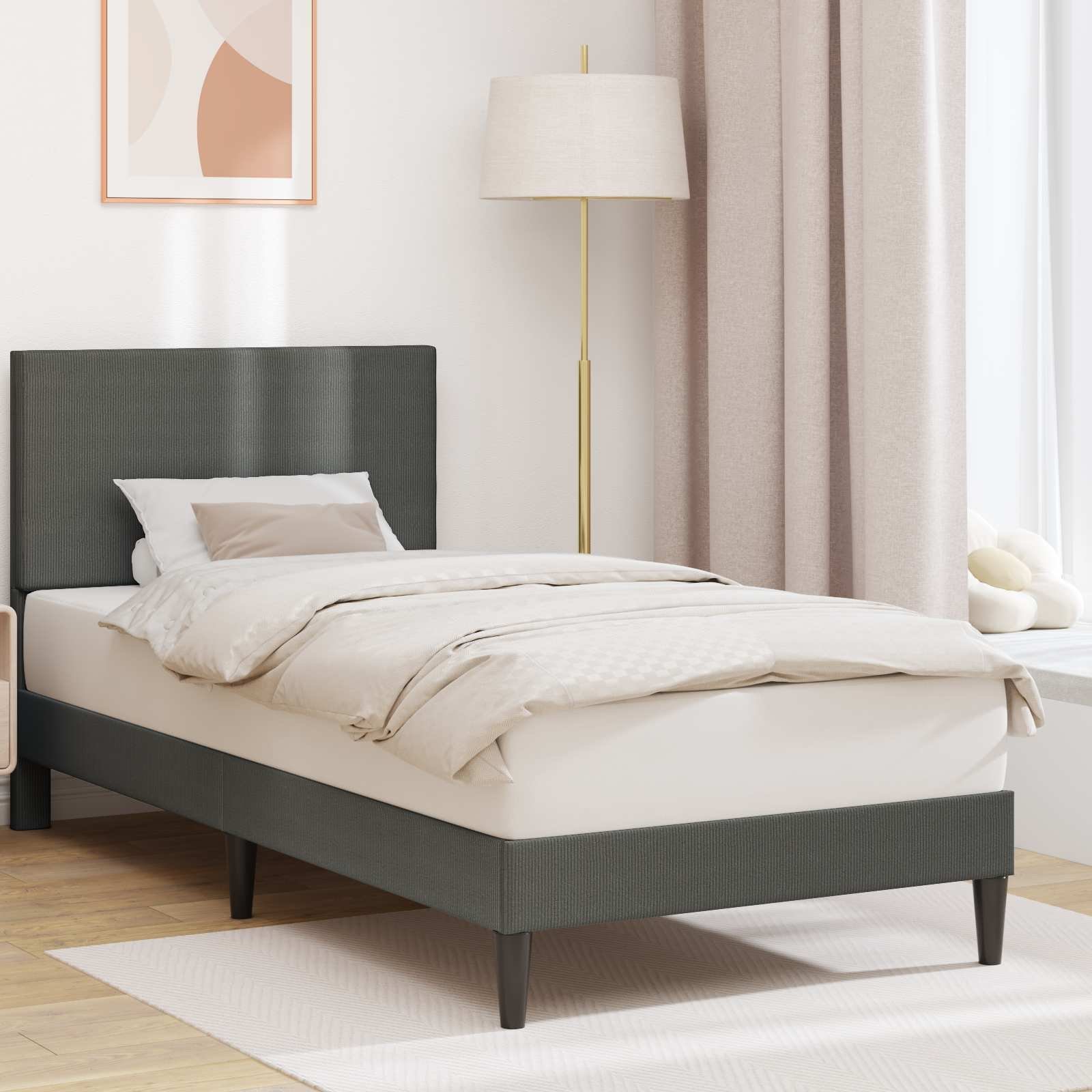 vidaXL vidaXL Ramka łóżka ciemnoszary 90 x 190 cm Tkanina sztruksowa