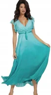 Sukienki - Guess Turkusowa Sukienka Maxi z Żabotem i Wiązaniem z Jedwabiem S Gxb - miniaturka - grafika 1