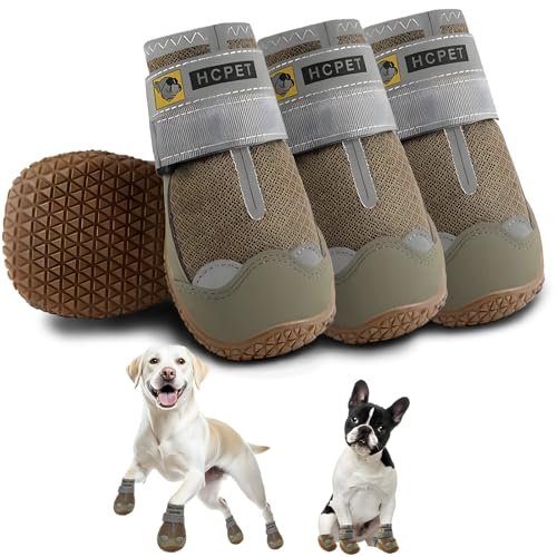 Hcpet Buty dla psów, oddychające buty dla małych, średnich i dużych psów, antypoślizgowe buty dla szczeniaka, ochraniacze łap, z odblaskowymi paskami, 4 szt