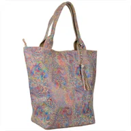 Torebki damskie - Torba worek skóra naturalna beżowa wzór kwiaty Borse in Pelle - miniaturka - grafika 1