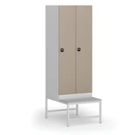 Szafki biurowe - Szafka ubraniowa z ławką, 2-drzwiowa, 1875 x 600 x 500/800 mm, zamek RFID, drzwi beżowe - miniaturka - grafika 1