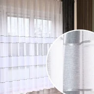 Firany - Długa gotowa firana na taśmie marszczącej do salonu ze wzorem pasowym, kolor biały ze srebrzystym zdobieniem, 300x250 cm - miniaturka - grafika 1