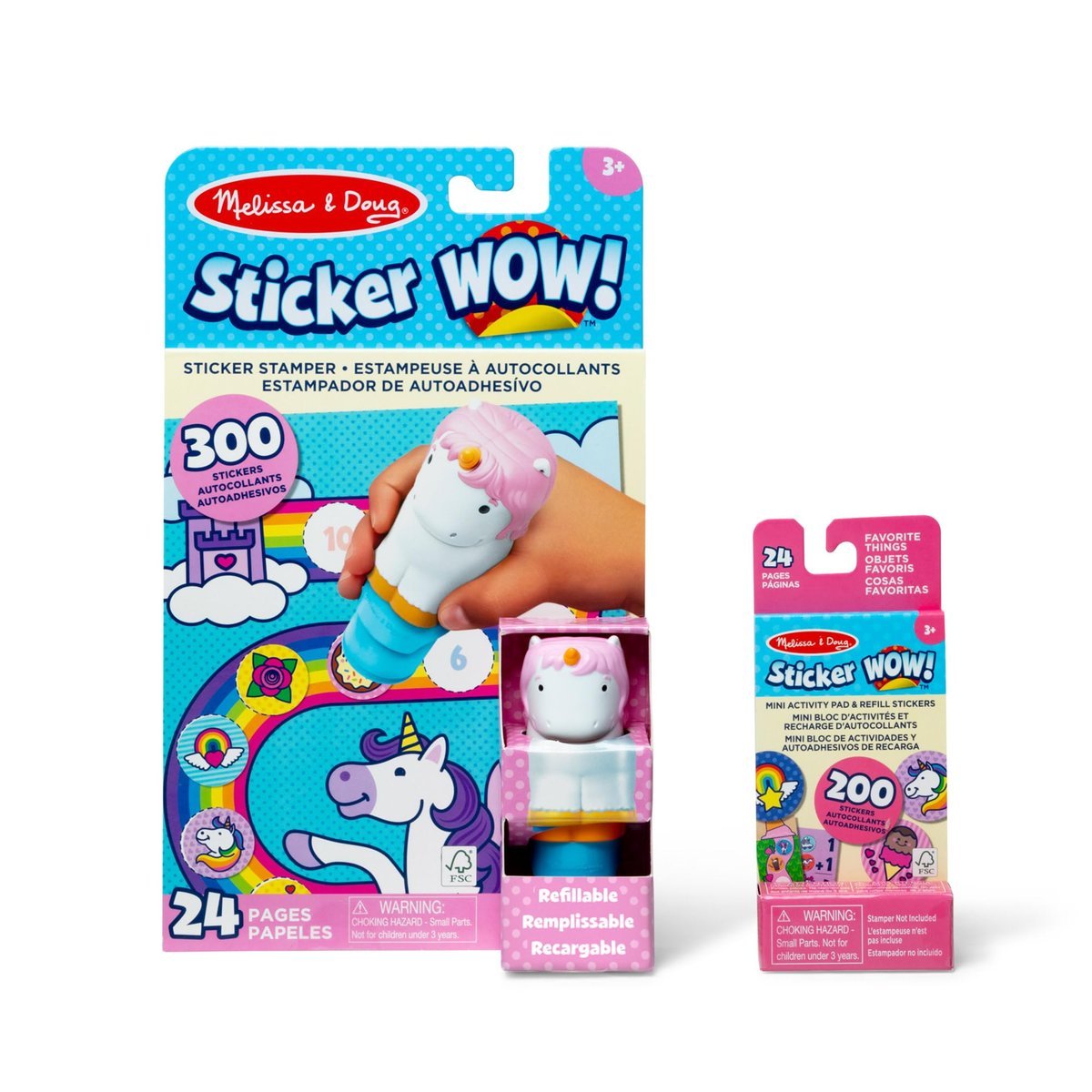 Melissa & Doug Zestaw naklejek Wow jednorożca: 24-stronicowy blok aktywności, stempel naklejek, 500 naklejek, figurka kolekcjonerska i zabawka Fidge..