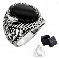 Pierścionki - Sygnet Srebrny pr. 925 Wąż Elegancki Pierścień Męski z Onyksem r. 21 - miniaturka - grafika 1