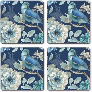 PODKŁADKI KORKOWE MAŁE CALA HOME Indigold Floral - Ptak i Kwiaty - niebieskie - Obrusy i serwetki - miniaturka - grafika 1