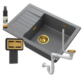 Zlewozmywaki - Granitan Zlew Granitowy Szary Argos + Syfon Kwadrat Złoty - miniaturka - grafika 1