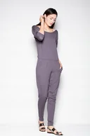 Kombinezony - Luźny KOMBINEZON z łódkowym dekoltem KIESZENIE szary S - miniaturka - grafika 1