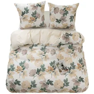 Pościel - Pościel 200x220cm bawełna satynowa dwustronna GierekHoff 3cz beżowa kwiaty - miniaturka - grafika 1