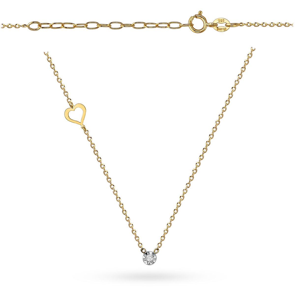 Naszyjnik kontur serca i brylant 0.02ct 38cm złoto pr. 585